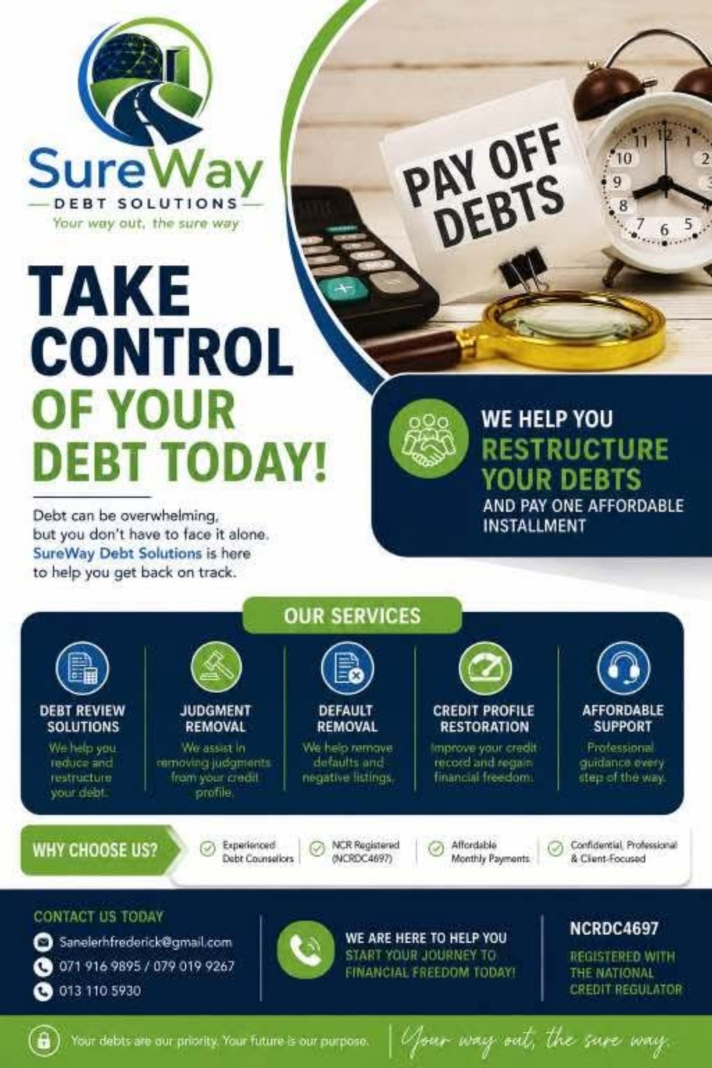 SureWay Debt Solutions debt control promotional poster